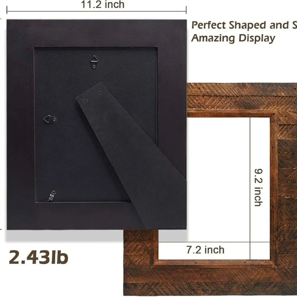 Wooden Picture Frame 8x10 inch, Wood Plank Design with Rustic Brown Finish, Wall - Picture 7 of 7